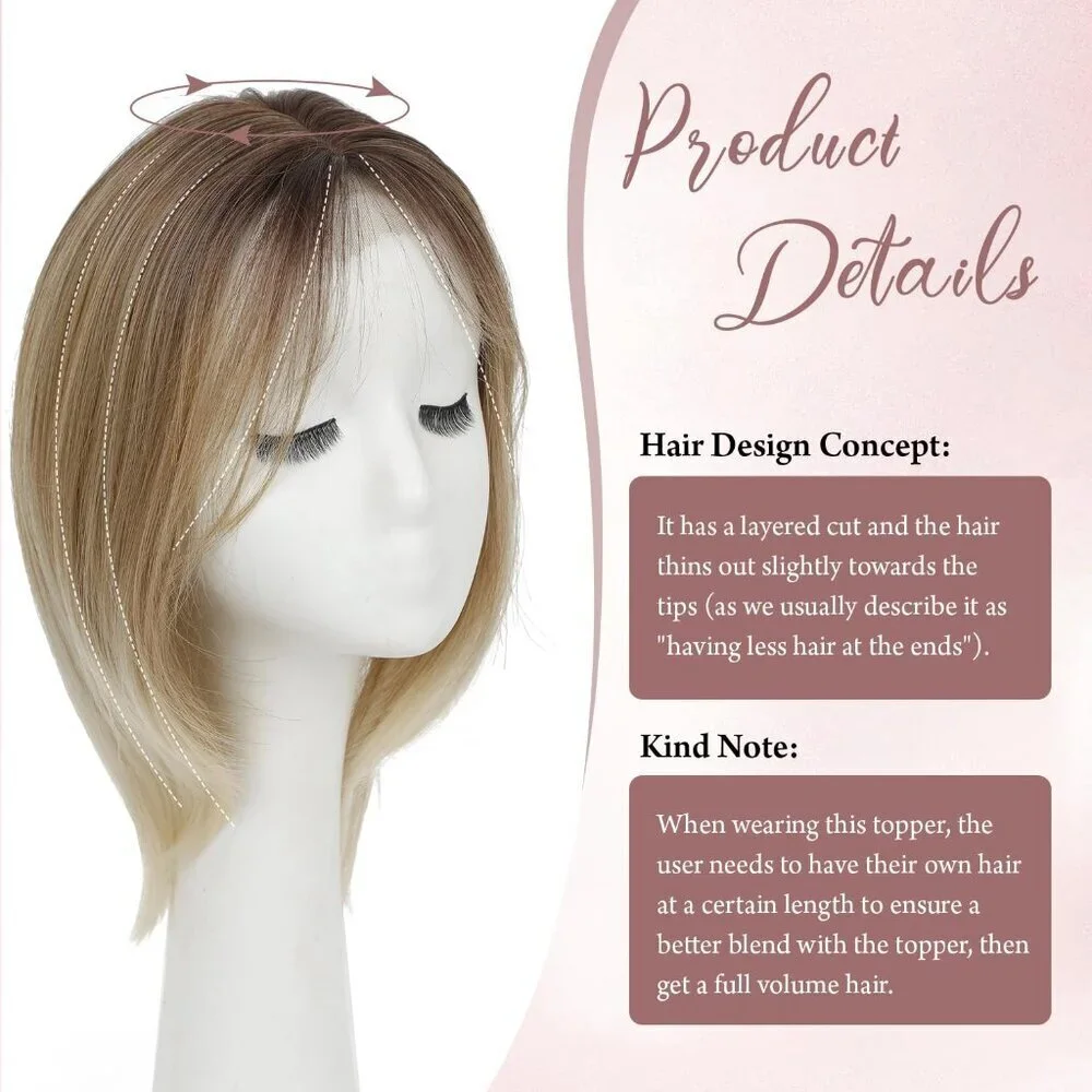 Synthetic Hair Topper 12 Inch Clip-In Large Base for Thinning Hair Women